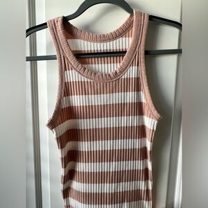 American Eagle Striped Ribbed Tank Top - Pink and White